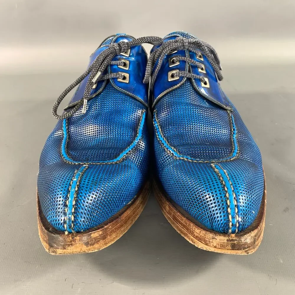 CALZOLERIA HARRIS Size 9 Blue Cobalt Grid Leather Split Toe Lace Up Shoes